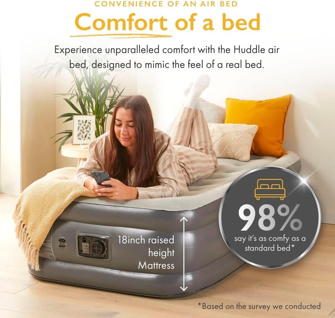 Inflatable Air Bed with Built-In Pump Quick Inflate for Guests & Camping Grey
