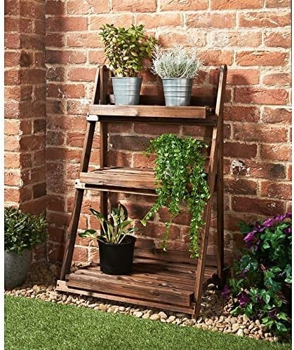 3 Tier Wooden Ladder Plant Stand Folding Garden Flower Pot Display Shelf