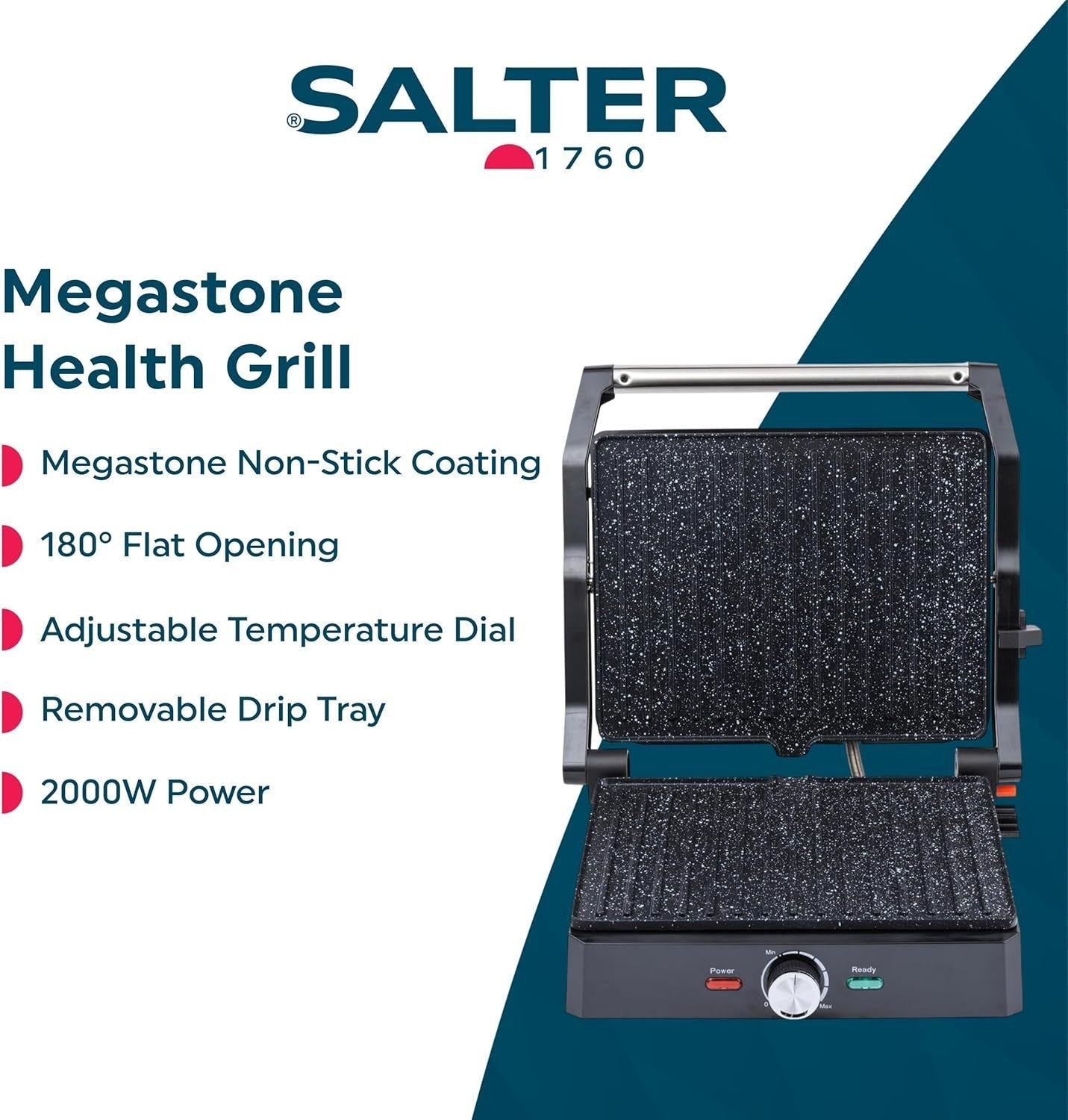 2000W Health Grill & Panini Maker Non-Stick Plates 31.9x34.6cm