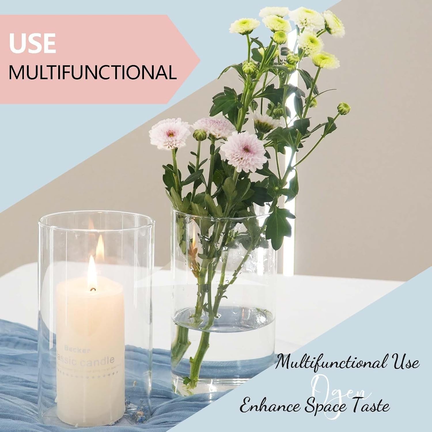 Clear Glass Cylinder Vase Set of 6 Flower Candle Wedding Table Centrepiece