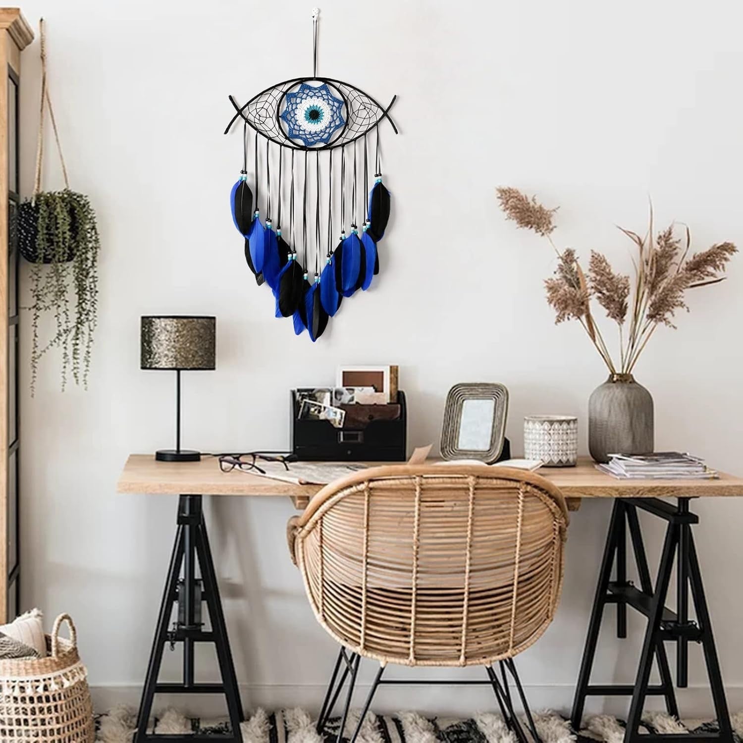 Boho Evil Eye Dream Catcher Blue Macrame Wall Hanging Decor