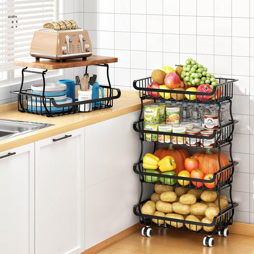 6 Tier Pantry Organiser Storage Cart Rolling Metal Fruit Basket Trolley