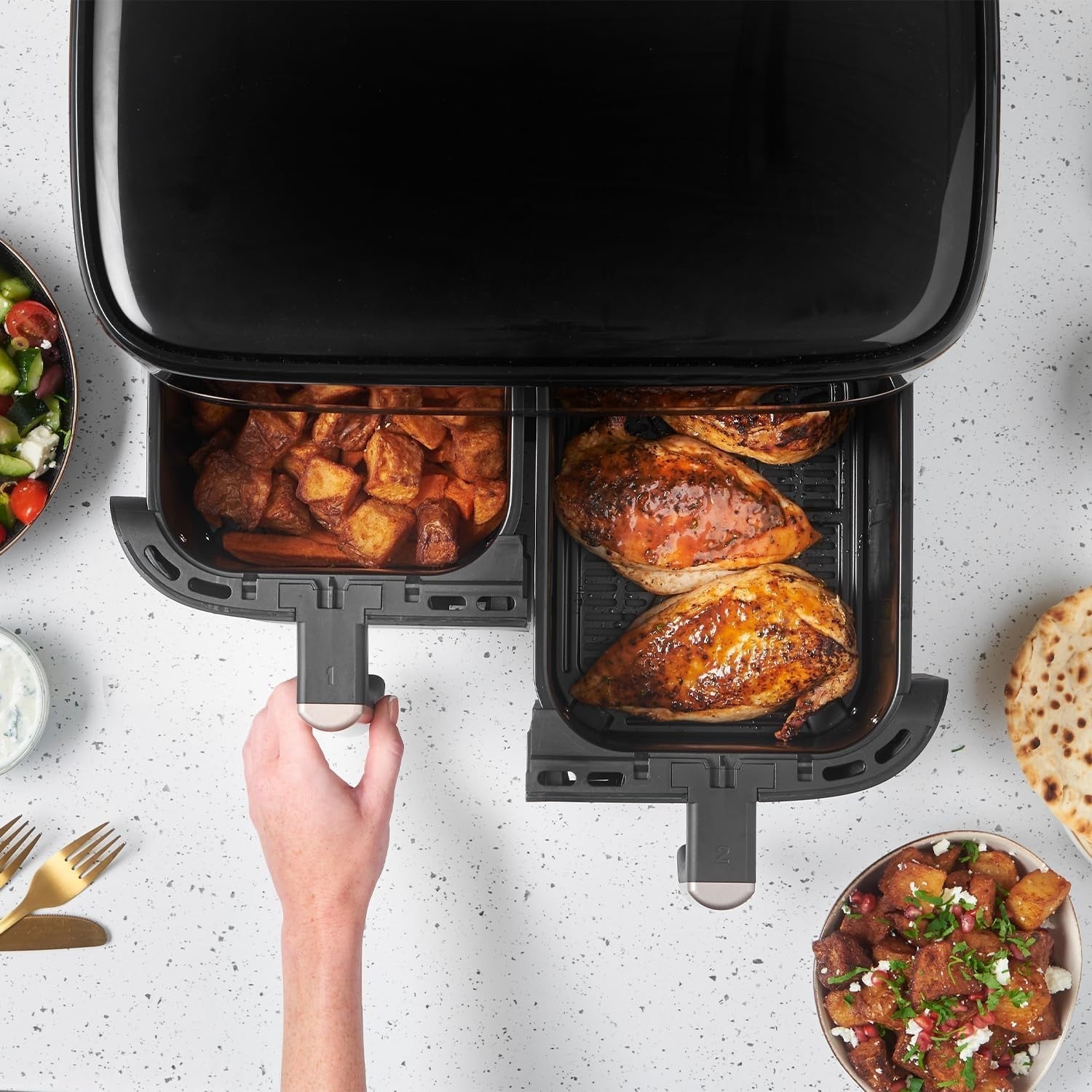 9L Dual Zone Air Fryer | 2800W Rapid Cook | 9 Presets | Quiet | Sync & Match