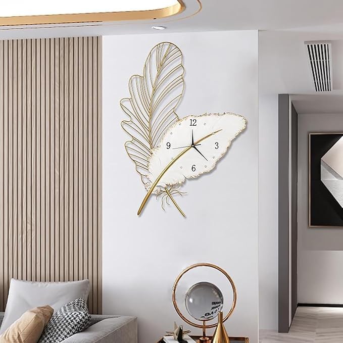 Luxury Feather Wall Clock Silent Modern Art Metal Design Large Decorative Clock