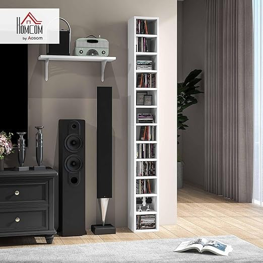 Tall CD DVD Storage Tower Unit 12 Cube Bookcase 175cm Slim Display Shelf White