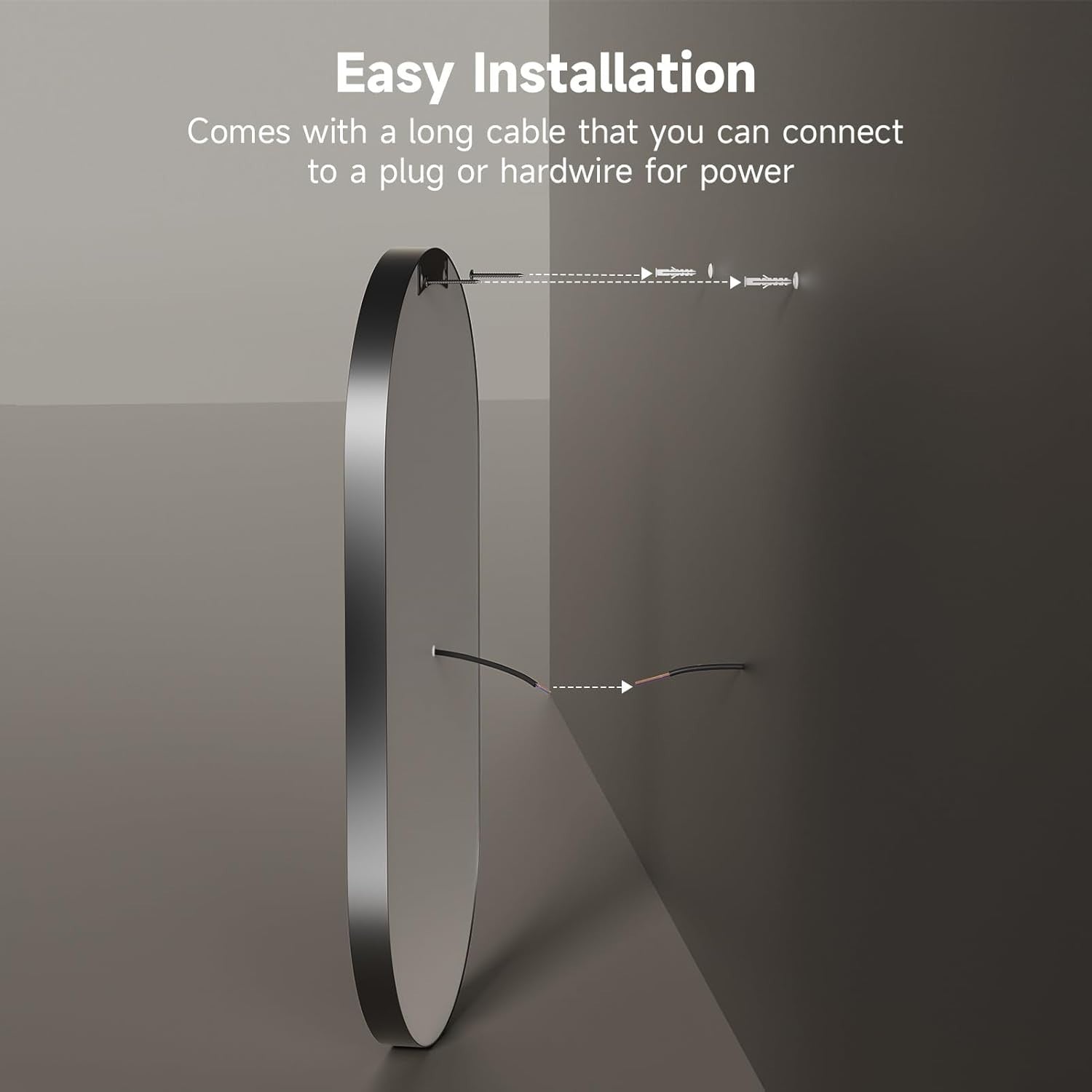 LED Bathroom Mirror 80x40cm Oval Wall Light Touch Control Anti-Fog Pad