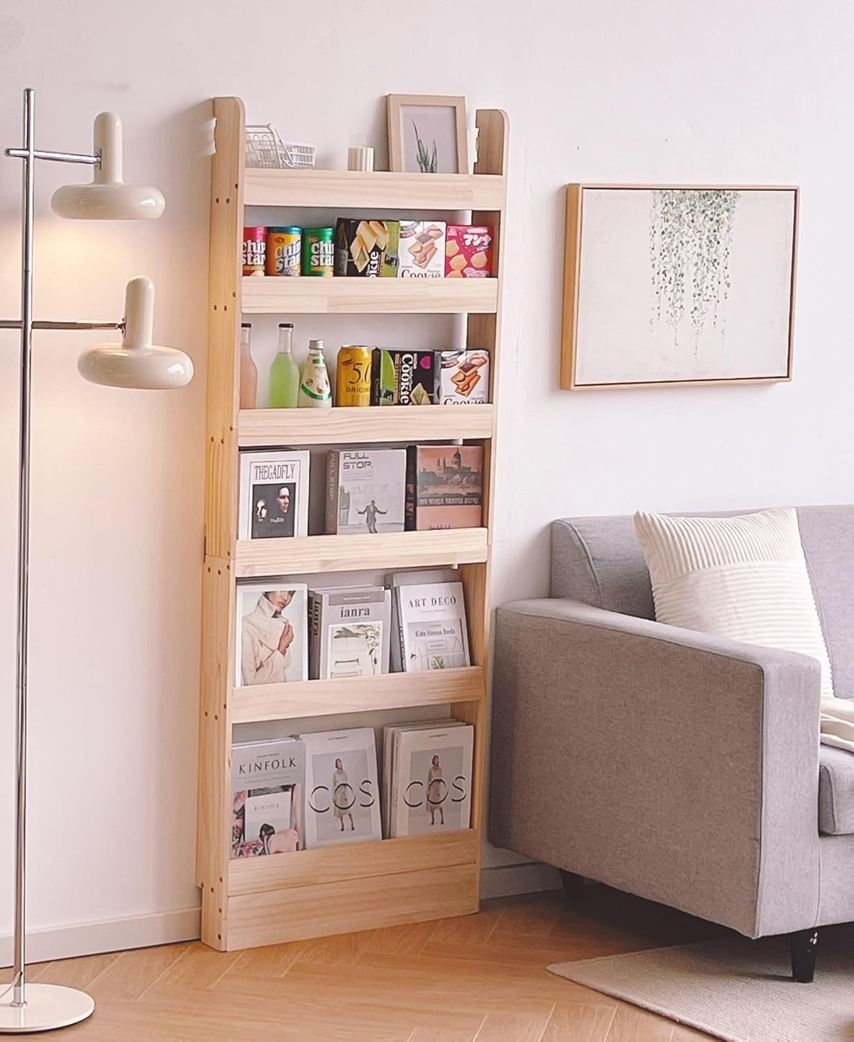 Space-Saving Solid Pine Wood Bookshelf 6-Tier Wall Mounted Book Rack