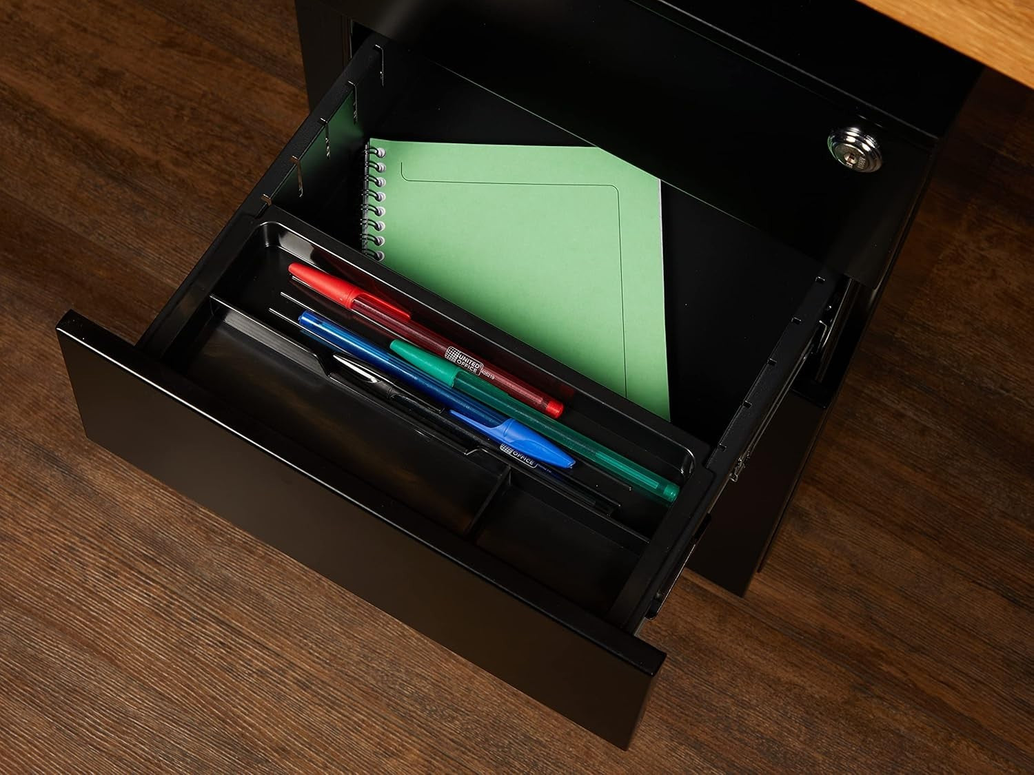Black Narrow Under Desk Filing Cabinet 3 Drawer Lockable 60cm