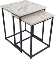 Nesting Coffee Side End Tables Set of 2 Black Marble Effect Metal Frame NEW