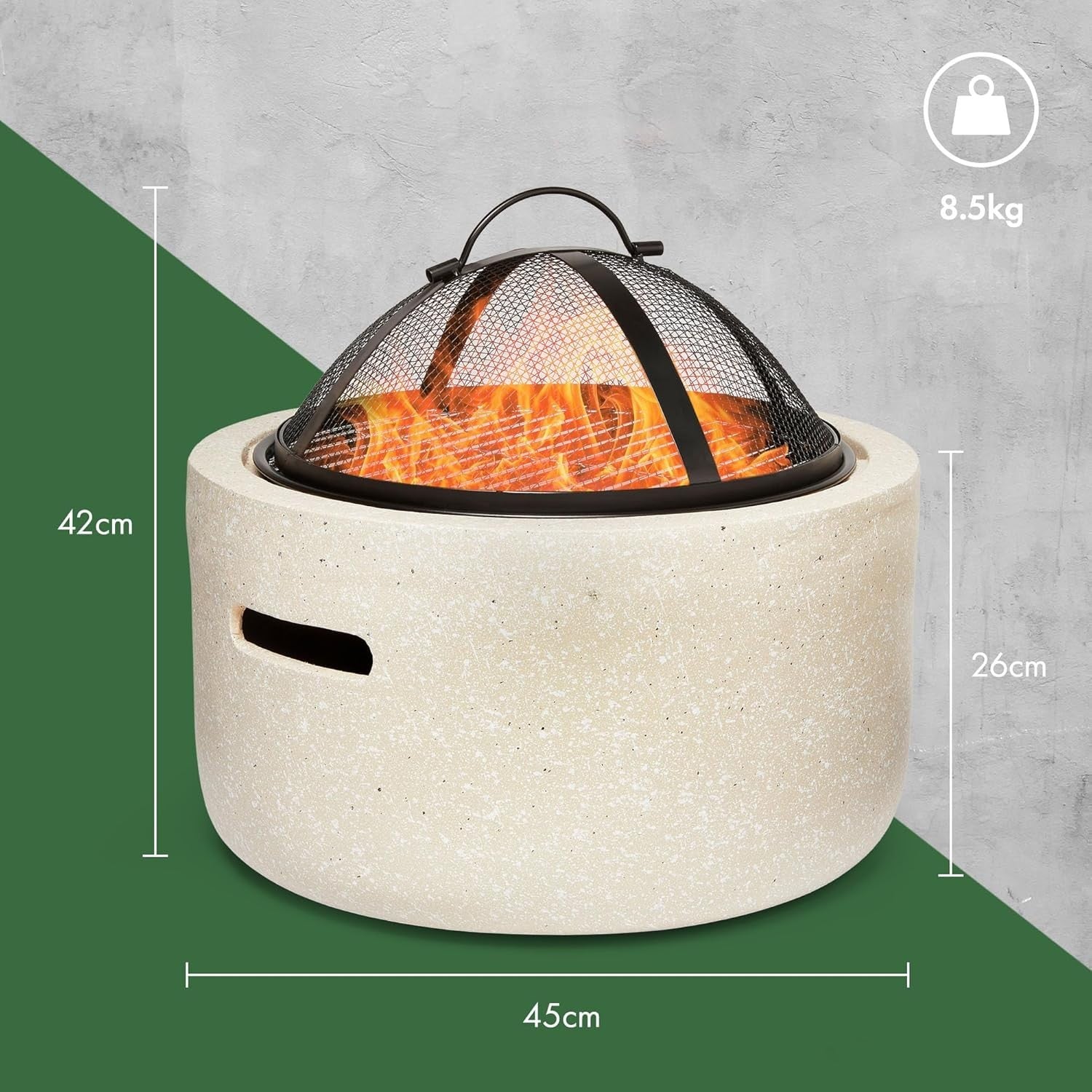2-in-1 Fire Pit BBQ Grill with Mesh Cover & Poker – Stone Effect Outdoor Heater