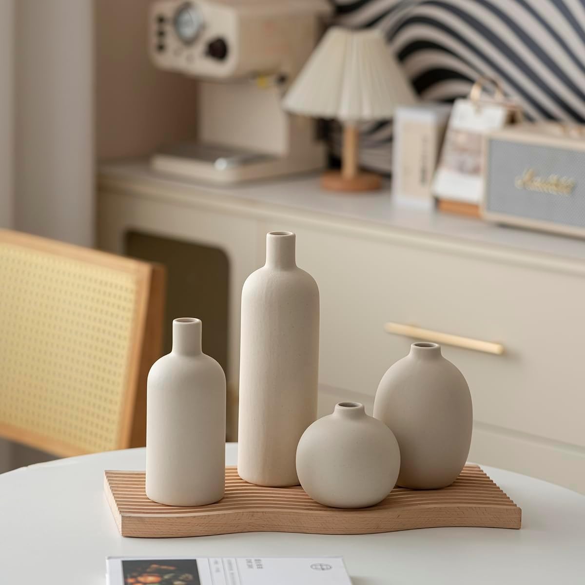 Modern Ceramic Vase Set 4 Beige Neutral Minimalist Home Decor