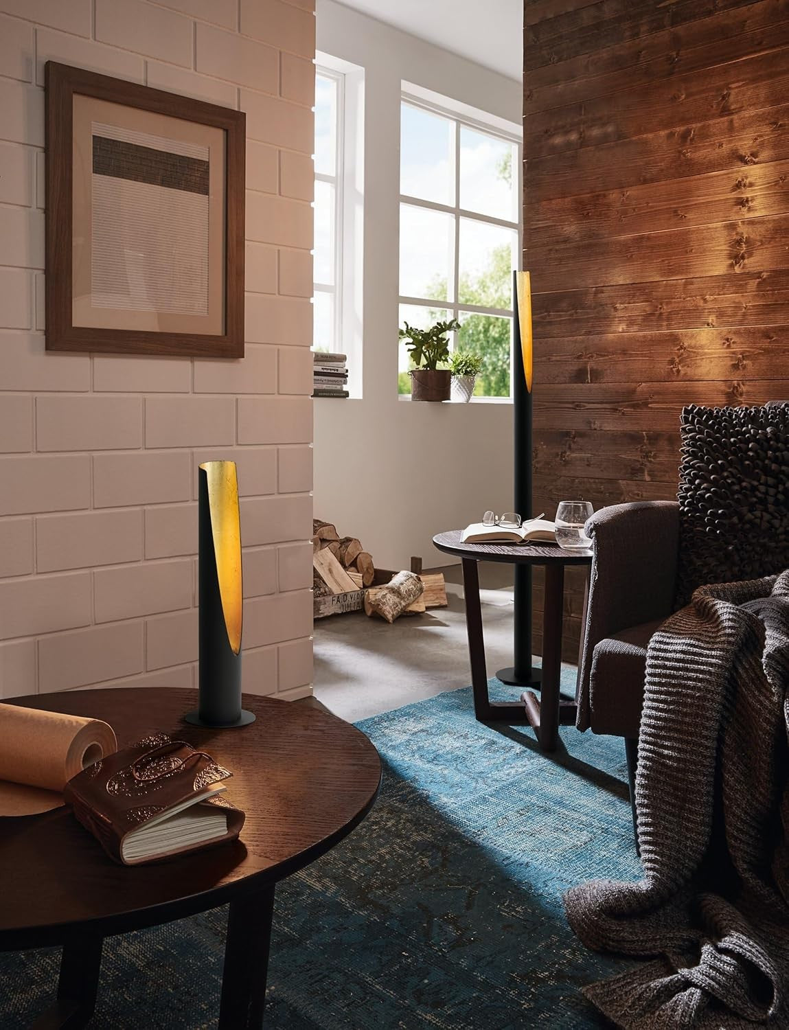 Slim LED Floor Lamp Black Gold Steel Standing Light Modern Column Design