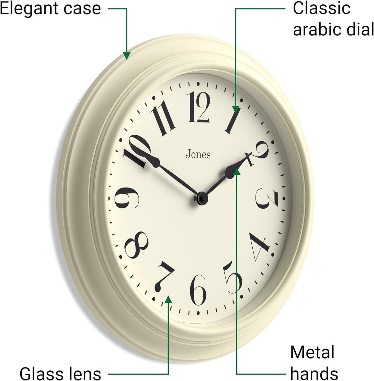40cm Cream Wall Clock Silent Quartz Classic Round for Kitchen or Bedroom