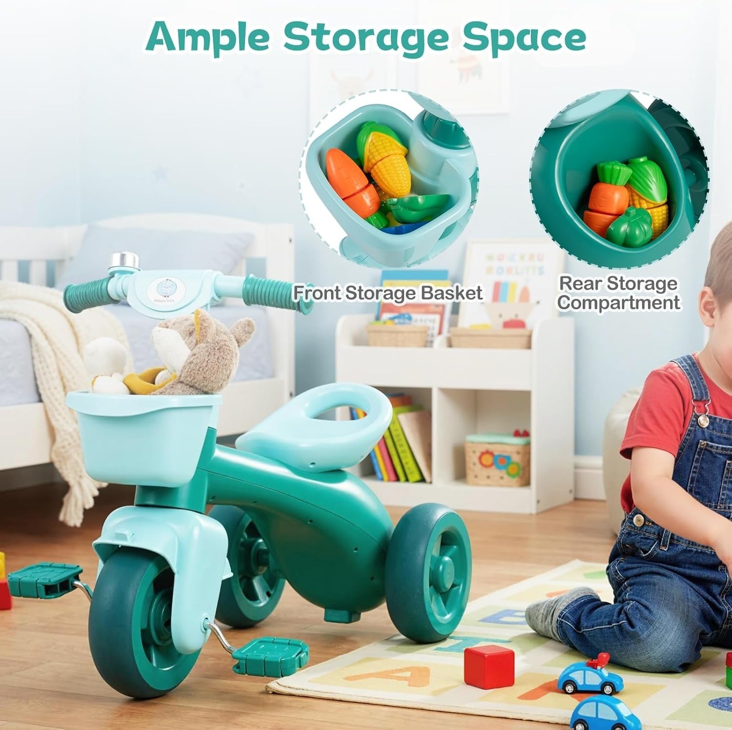 Toddler Tricycle 3 Wheel Kids Trike Balance Bike Basket Storage Age 3-5