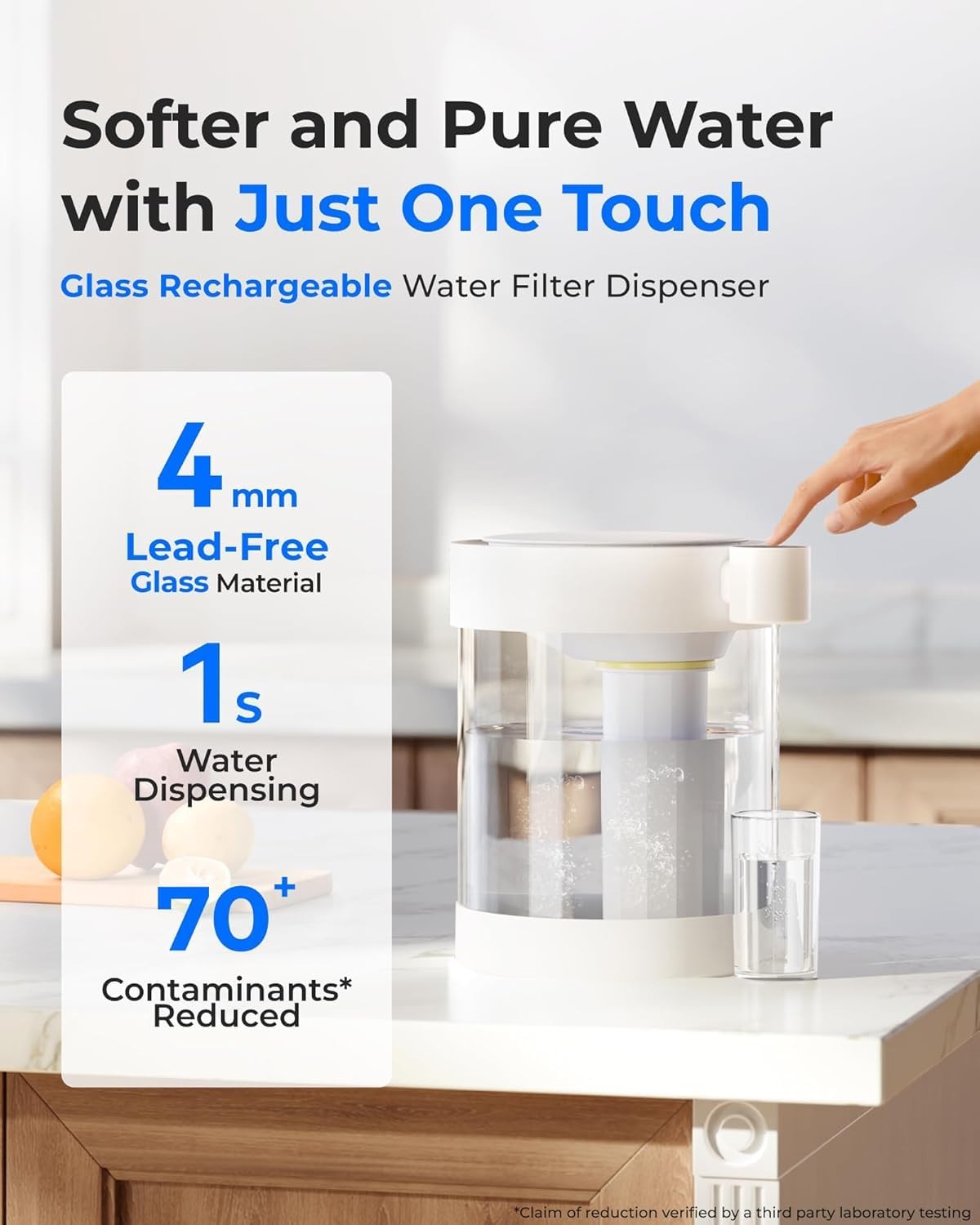 Electric Glass Water Filter Dispenser 5.3L Rechargeable Countertop
