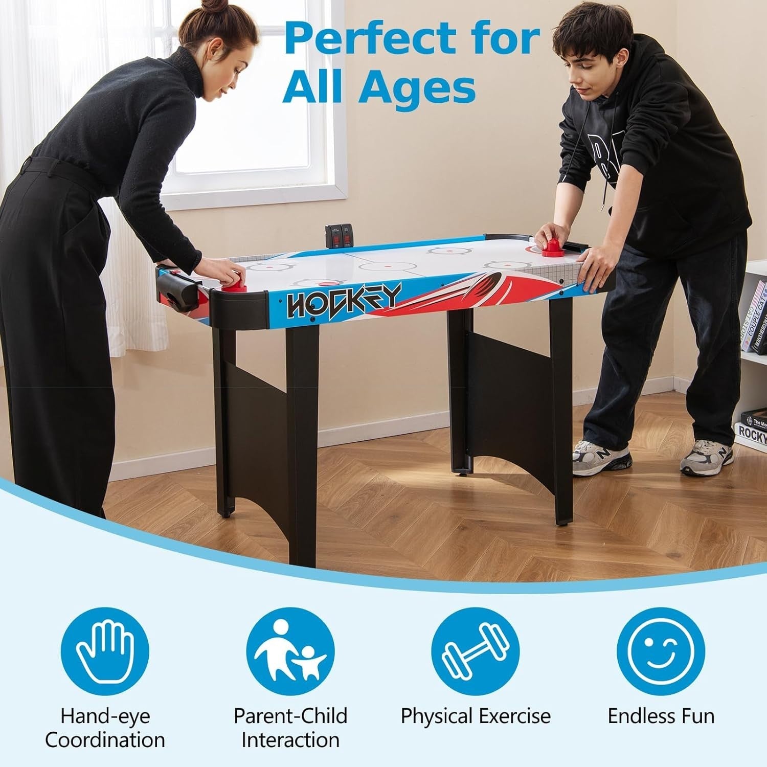 48 Inch LED Air Hockey Table 12V Motor Infrared Scoring Arcade Play