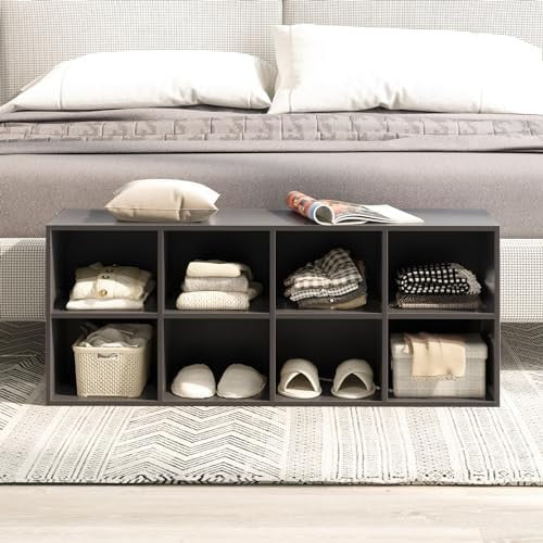 Grey Shoe Bench with 8 Compartment Storage Rack Seat for Hallway Bedroom