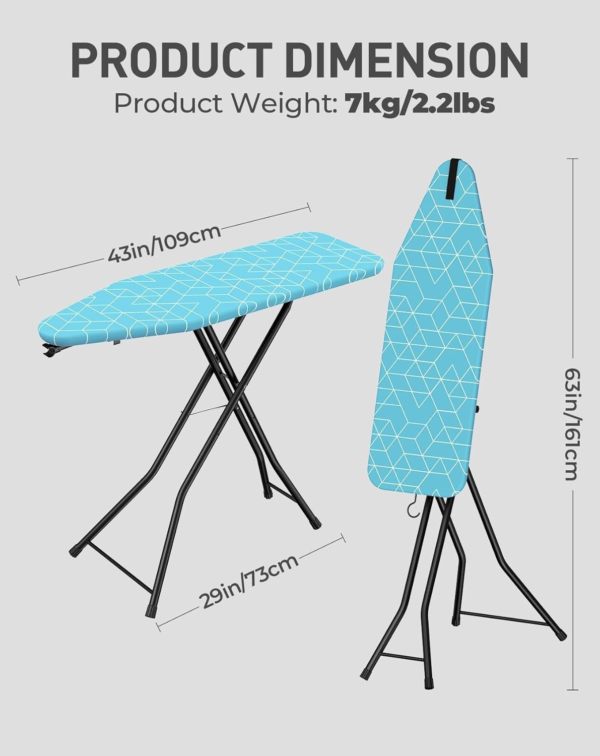 2 in 1 Ironing & Steaming Board Foldable Compact Steel Frame Blue