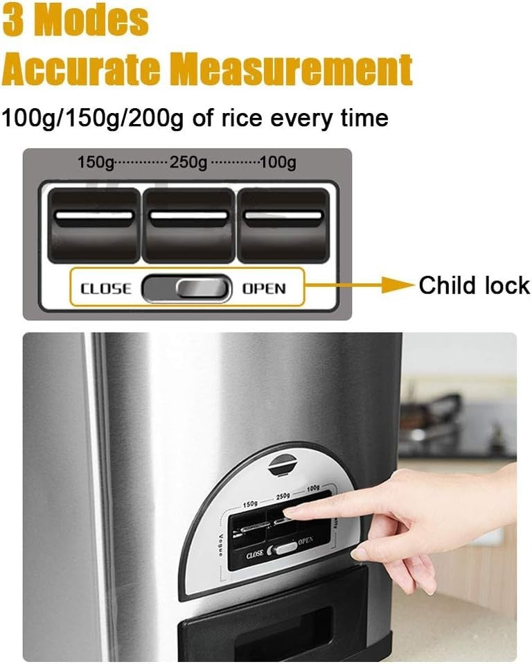 10KG Stainless Steel Rice Dispenser Airtight Grain Bin