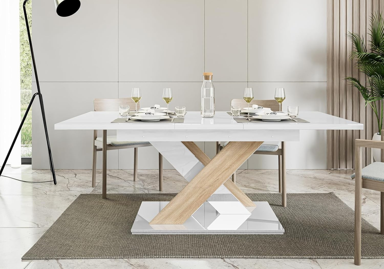 White Oak Gloss Extendable Dining Table Folding 140–180cm Small Spaces