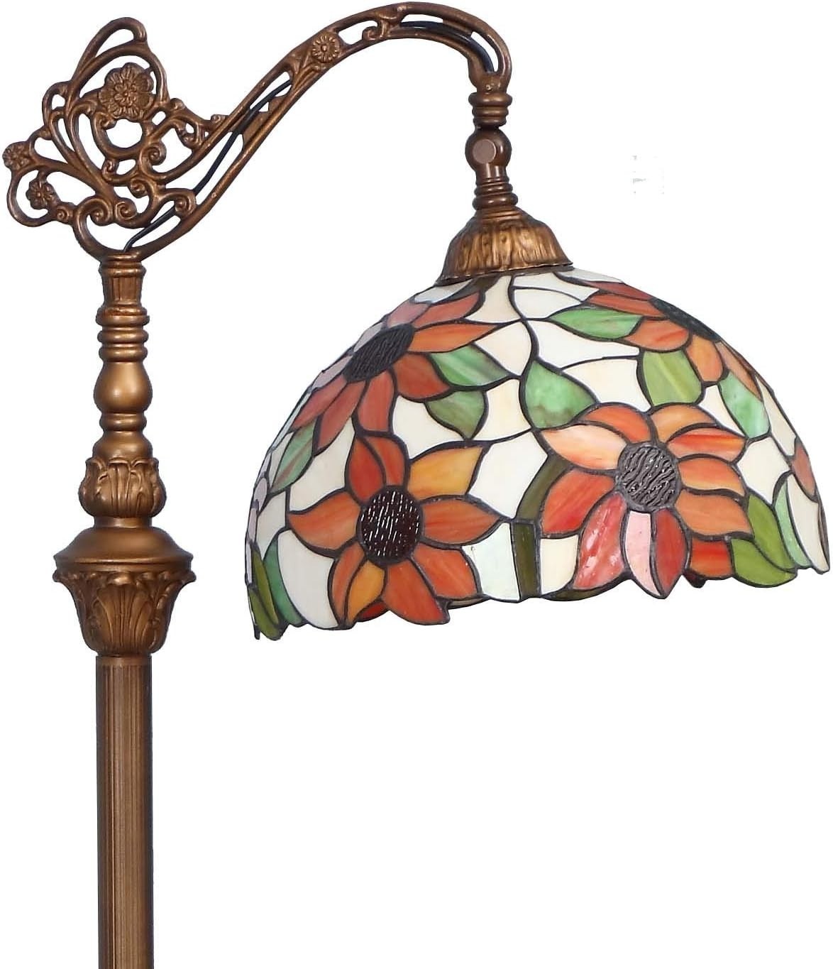 Tiffany Style Stained Glass Floor Lamp Adjustable 65" Vintage Sunflower