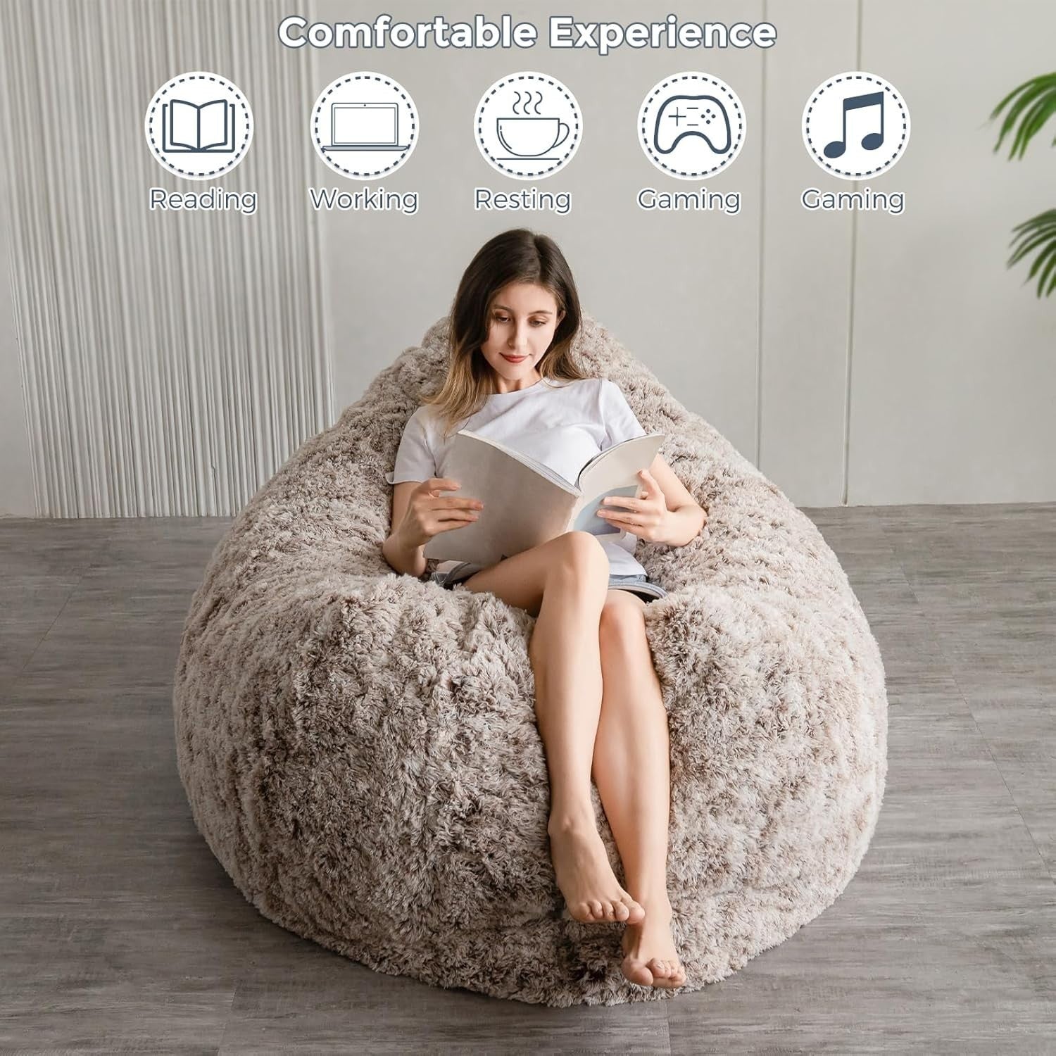 Giant Faux Fur Bean Bag Sofa Bed Recliner Soft Foam Lounge Chair 150x200cm