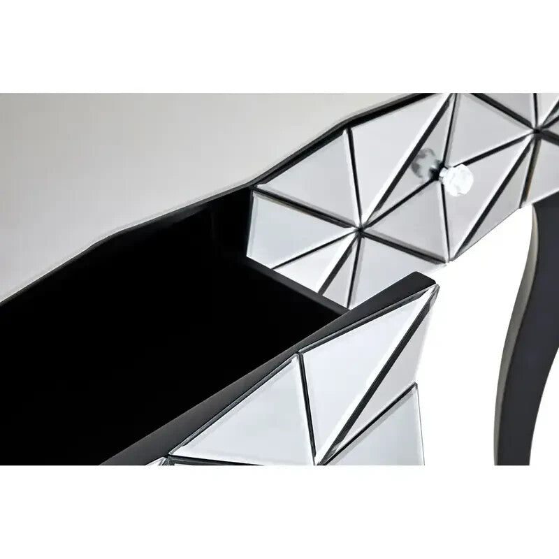 Luxury 3D Mirrored Console Table – Black Legs Glass Hallway Sideboard