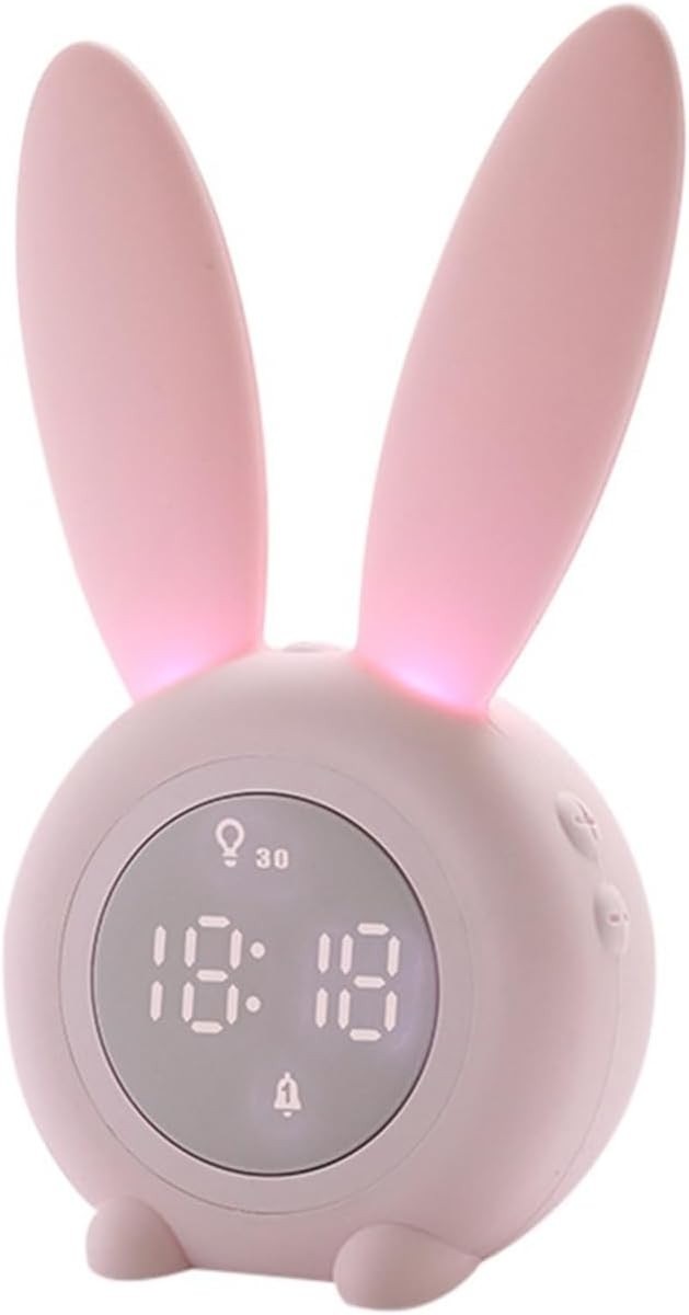 Cute LED Digital Alarm Clock Rabbit Night Light Rechargeable Loud Heavy Sleepers