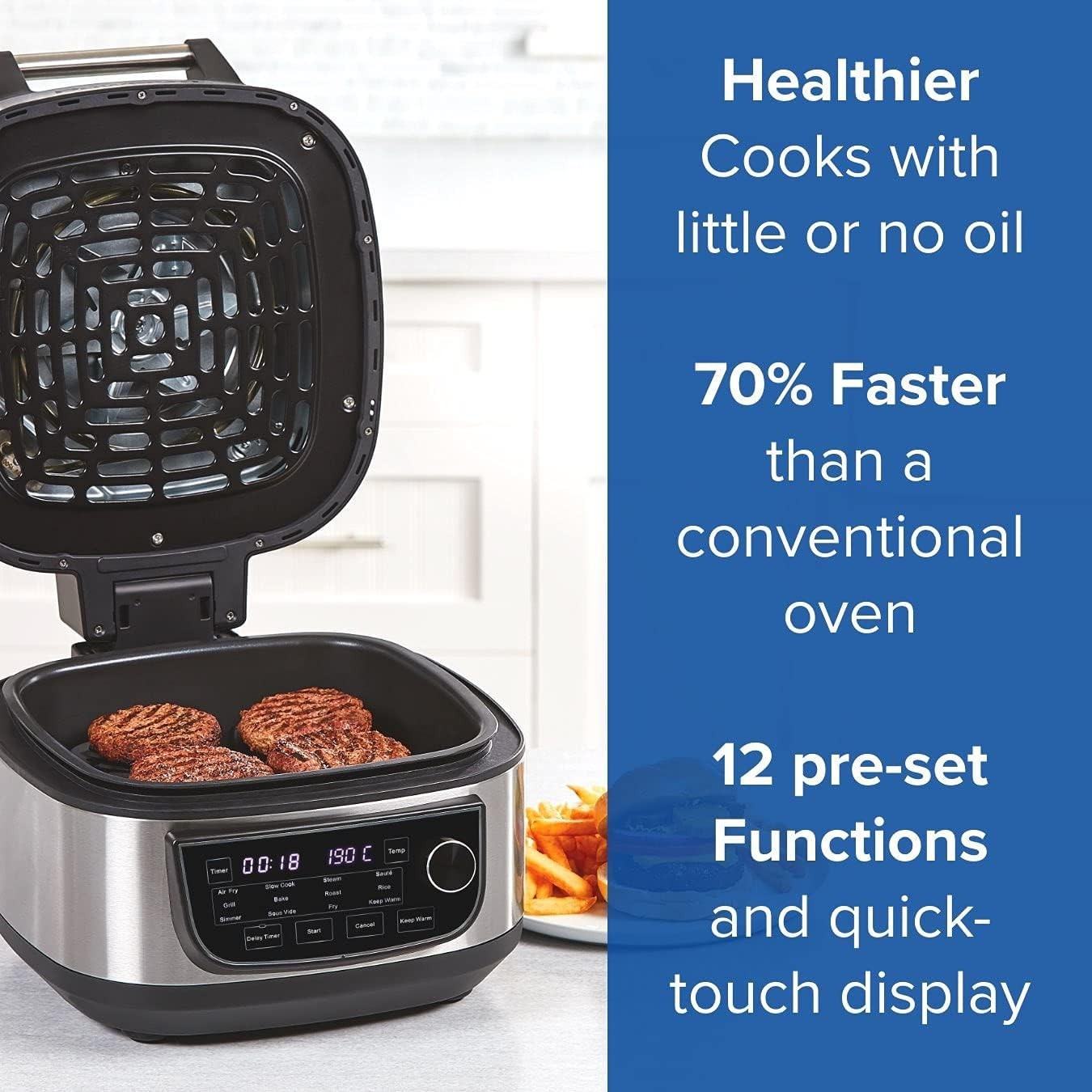 5.7L Air Fryer Grill Multicooker 12-in-1 200°C Dual Heat Nonstick LED