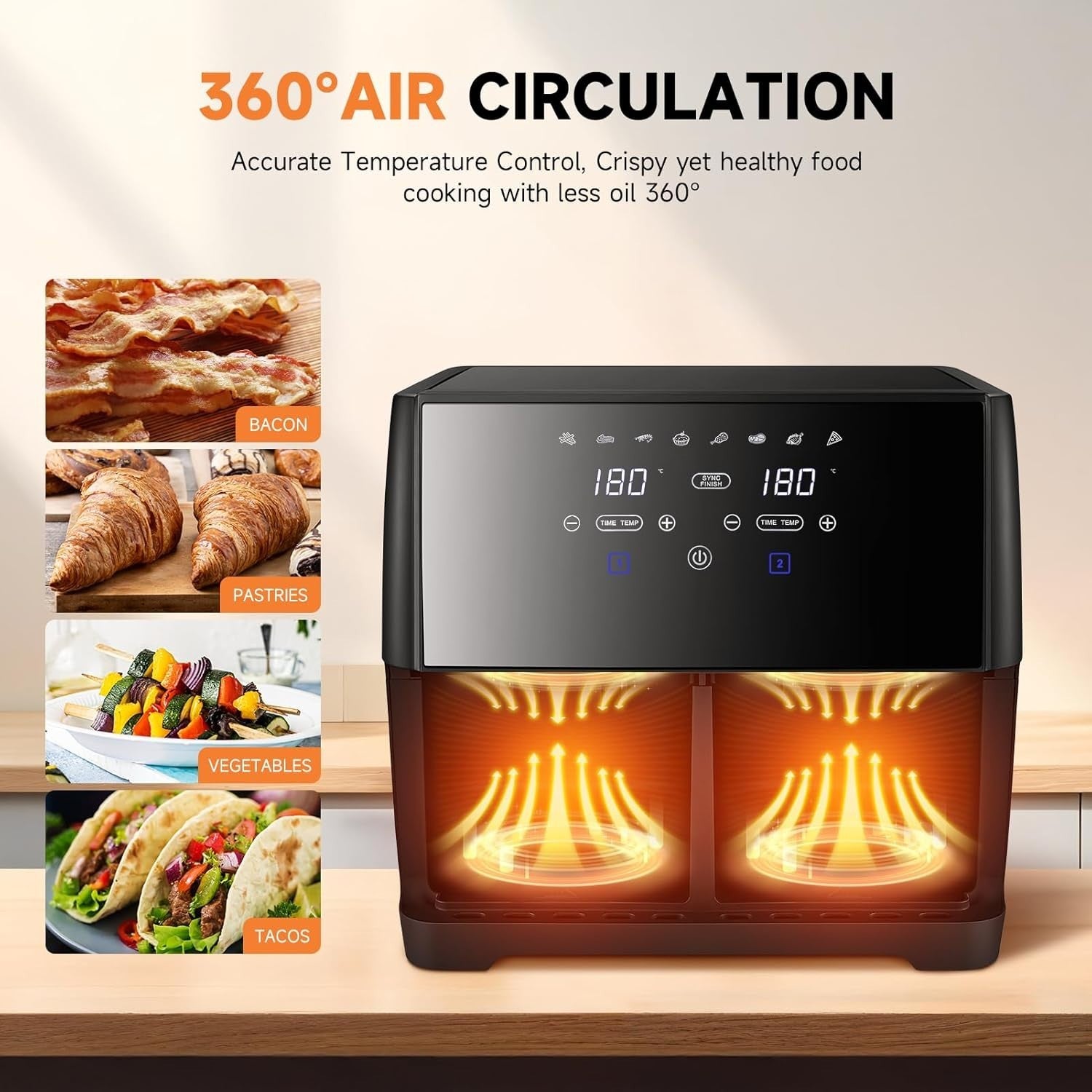 9L Dual Air Fryer | 8 Presets | Touchscreen 1700W | Double Drawer 4.5L x2