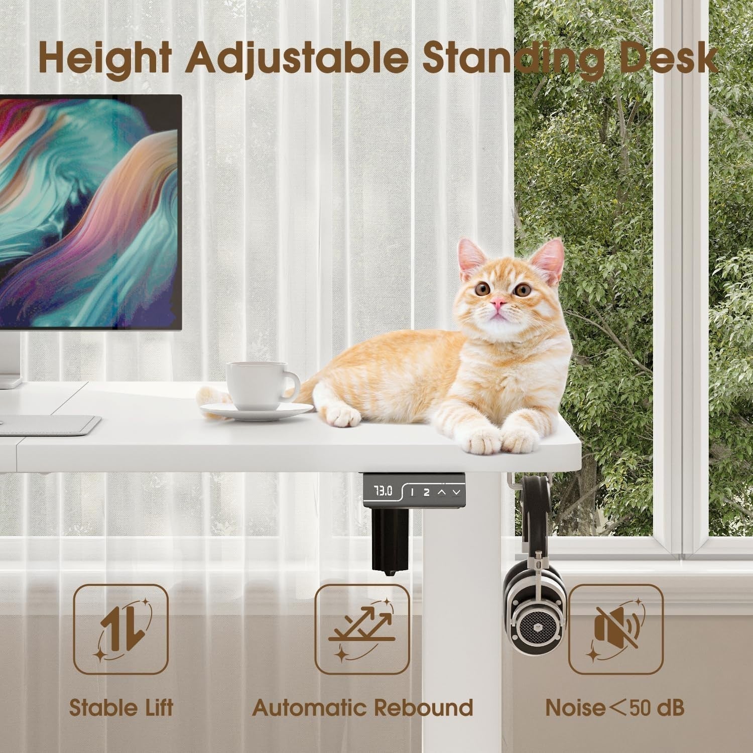 White Electric Standing Desk 140x60cm Adjustable Home Office Table