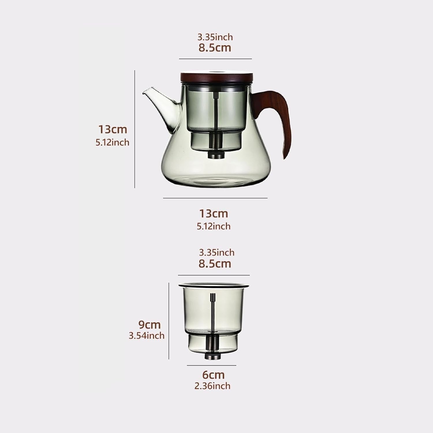 700ml Glass Teapot with Tea Strainer Water Separation Wood Handle