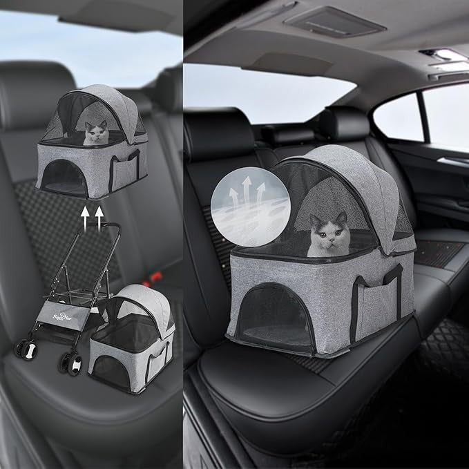 Pet Stroller Foldable Dog Cat Pram 4 Wheel Travel Pushchair 20kg
