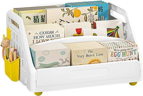 Kids 3-Tier Toddler Bookshelf, Space-Saving Plastic Book Organizer, White