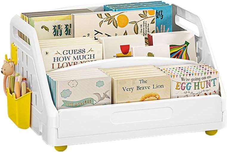 Kids 3-Tier Toddler Bookshelf, Space-Saving Plastic Book Organizer, White