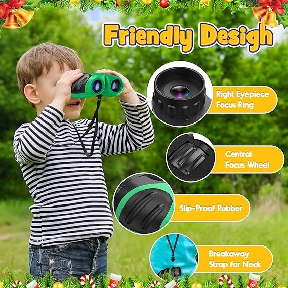 Kids 8x21 Waterproof Binoculars with Compass & Whistle Outdoor Explorer Set