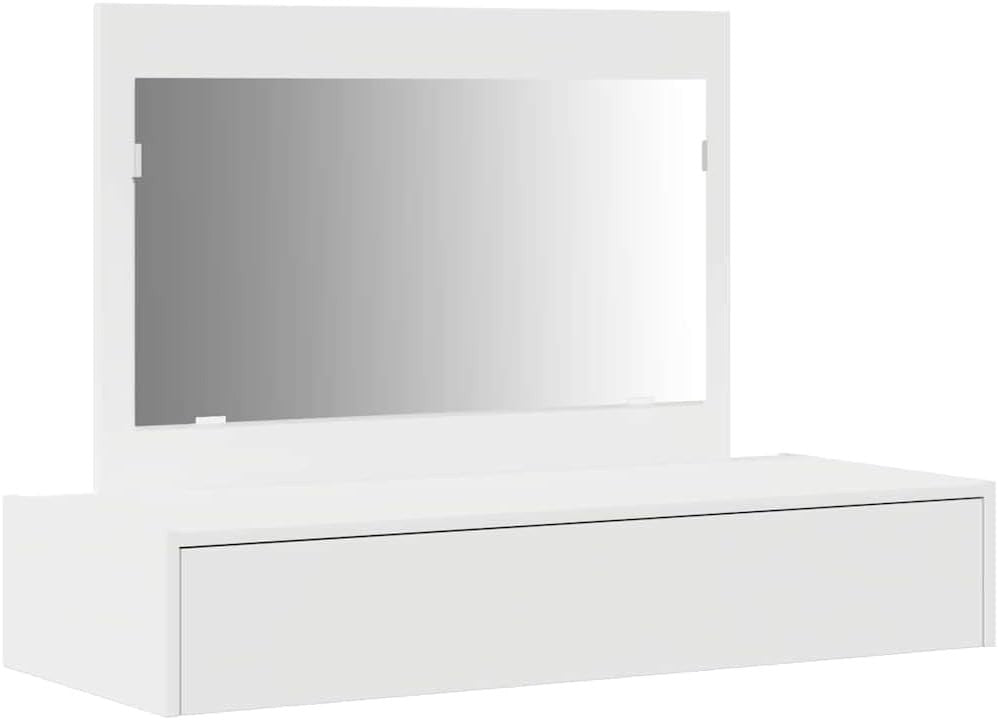 White Modern Dressing Table Makeup Vanity Desk w/ Mirror Compact MDF Wood