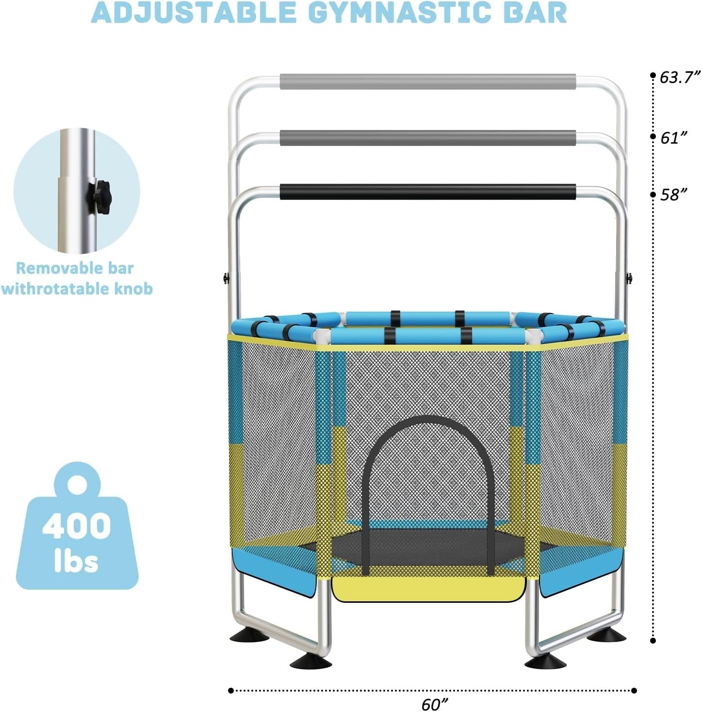 60in Kids Trampoline Safety Enclosure Indoor Outdoor Adjustable Bar