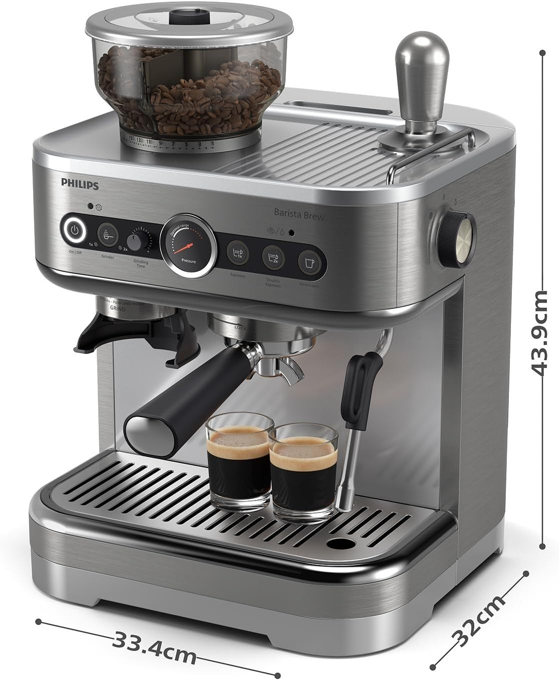 Semi Automatic Espresso Coffee Machine | 280g Bean Grinder | Dual Shot 1350W