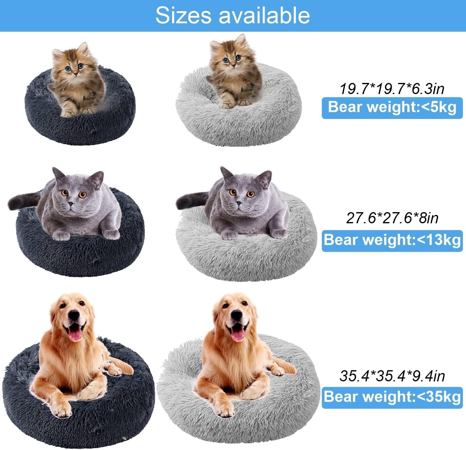 90cm XXL Calming Dog Bed Plush Donut Washable Non Slip