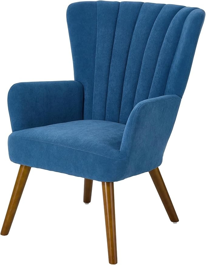 Velvet Wingback Armchair Tub Accent Chair Solid Wood Legs Blue