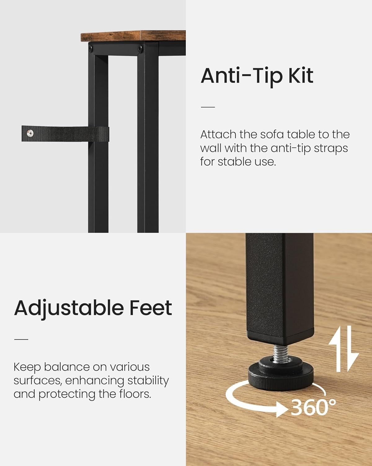 Slim Rustic Console Table with Power Outlet & USB Charging Station