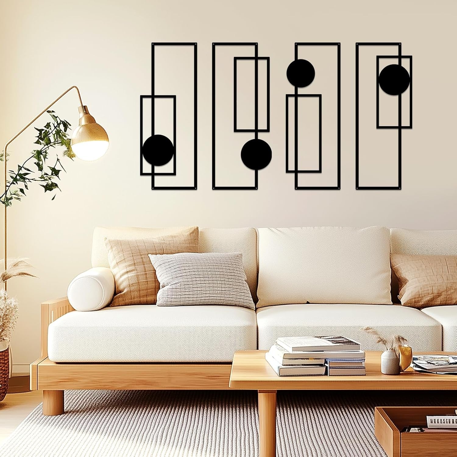 4PC Black Metal Wall Art Modern Geometric Decor Set