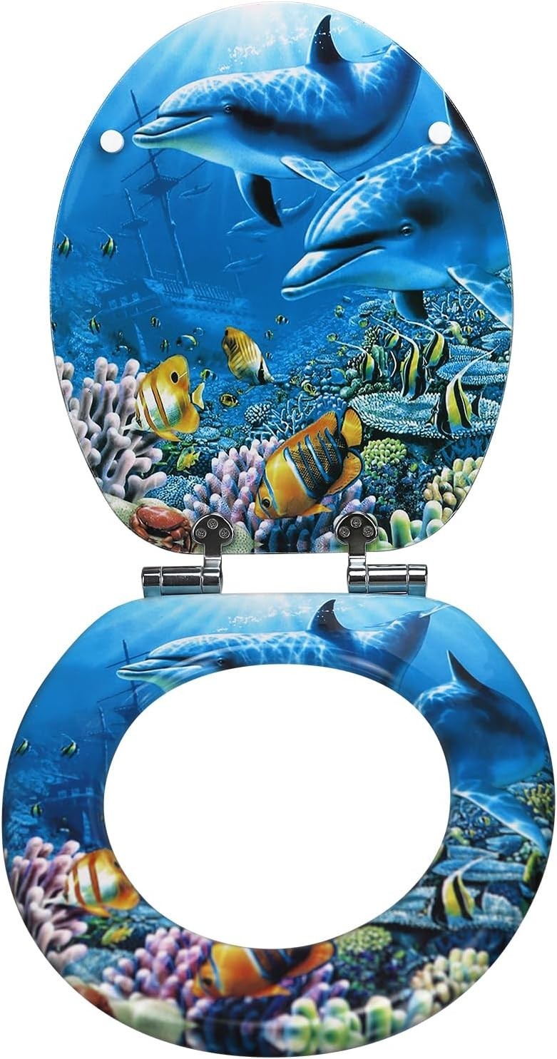 Soft Close Wooden Toilet Seat MDF Adjustable Hinges 43.5x37.5cm