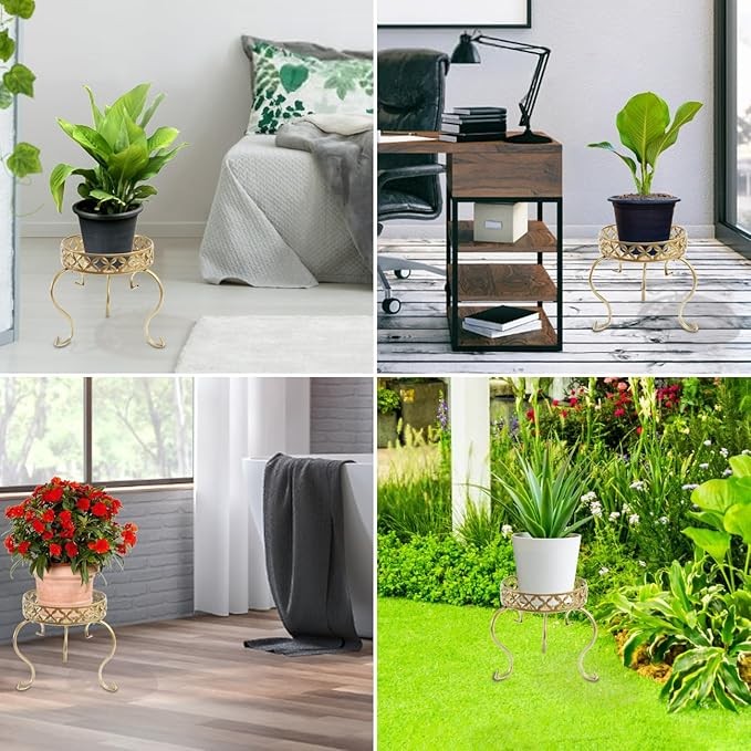 Gold Metal Plant Stand Indoor Outdoor Anti-Rust Flower Pot Holder 25cm