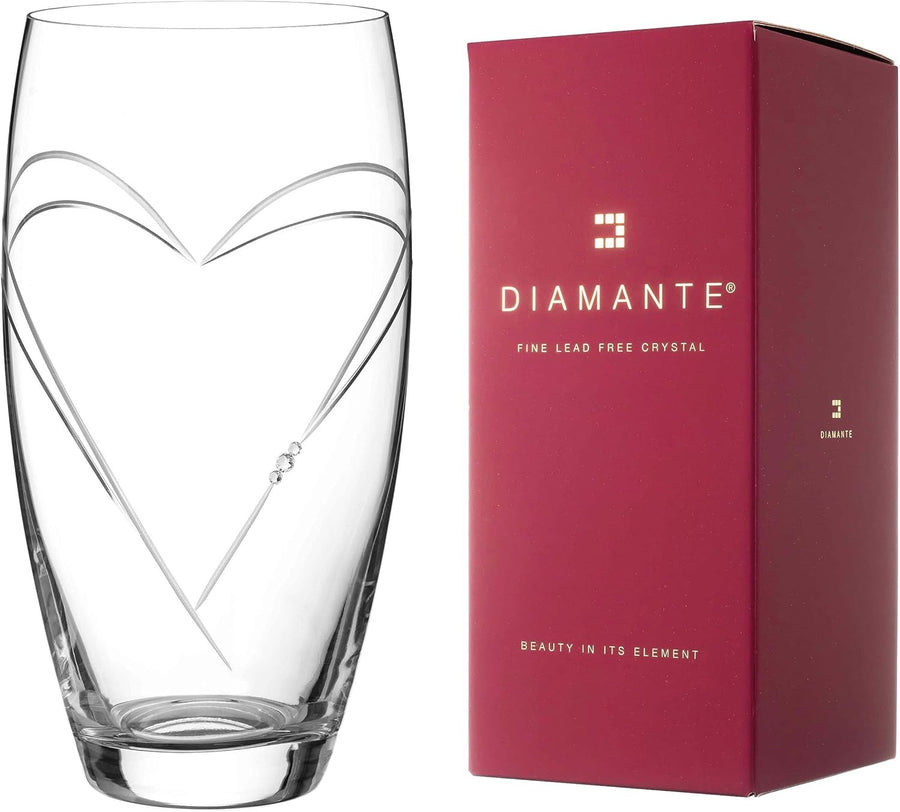 Crystal Heart Barrel Flower Vase Hand Cut Glass 26cm Luxury Home Decor