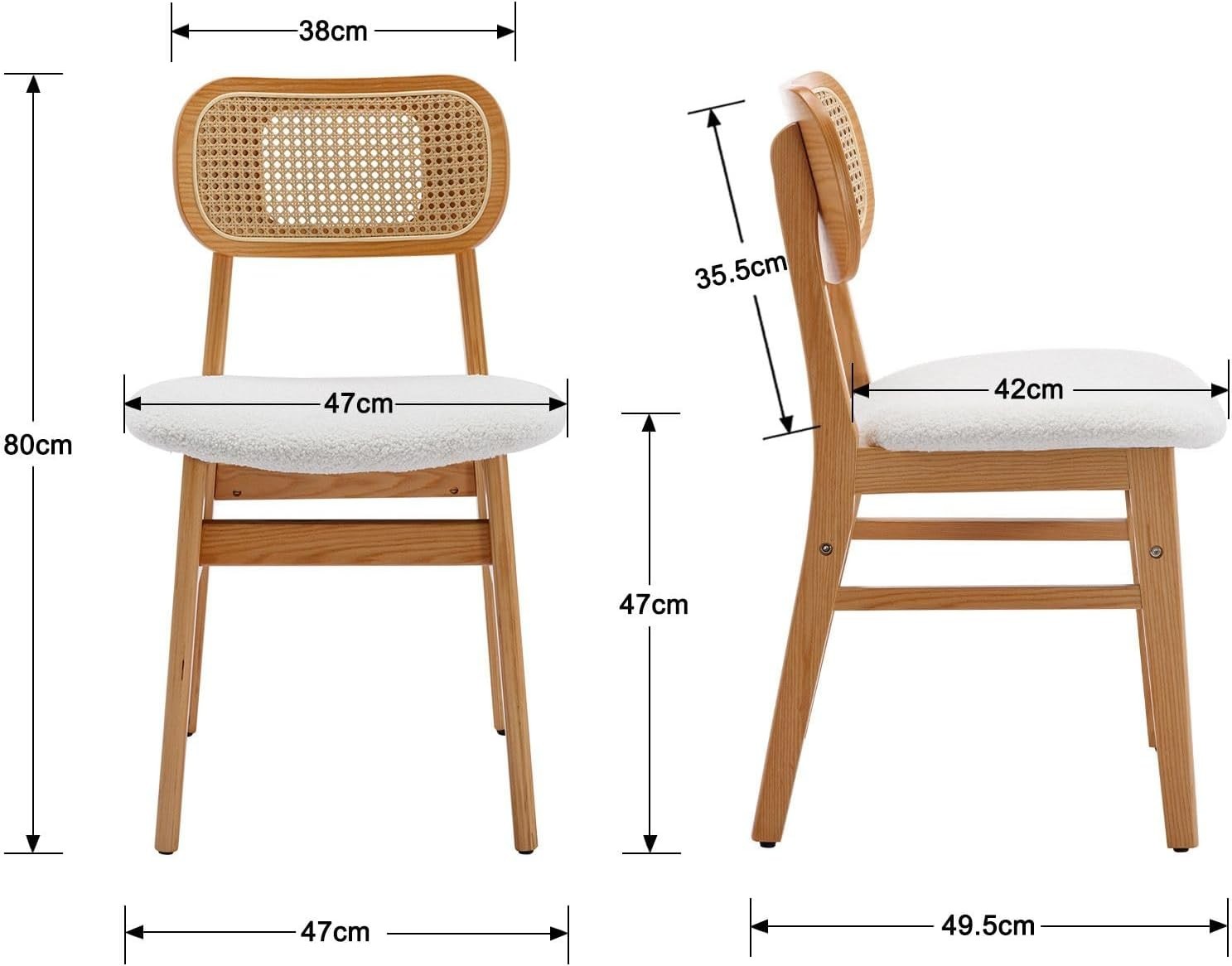 Rattan Dining Chairs Set of 2 Upholstered Retro Kitchen Chairs Solid Wood Legs