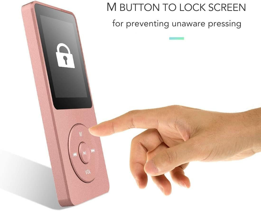 32GB MP3 Player Bluetooth 5.3 1.8" Screen Speaker FM Pink