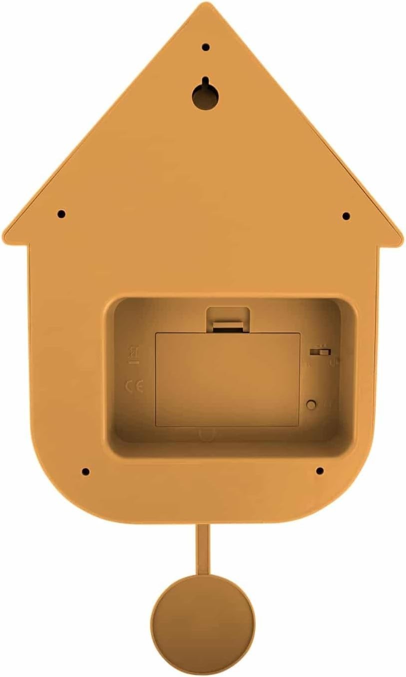 Modern Yellow Cuckoo Wall Clock with Pendulum & Adjustable Volume Alarm