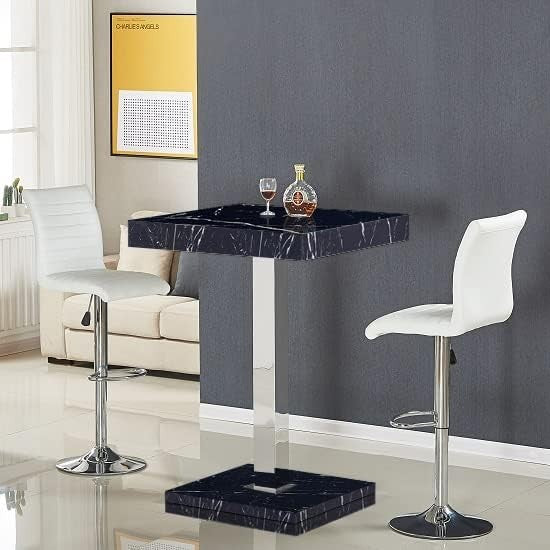 Milano Marble Effect High Gloss Square Bar Table Dining Pub 80×80×110cm Home